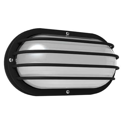 Image of KASTLITE Outdoor LED Bulkhead Light Fixture, 9.5W Energy Star 5000K Oval Wall Mount Nautical Lighting, Rust-Proof Polycarbonate Build for Wet Locations, Porch Patio Dock & Exterior Lights, FE102 /Black