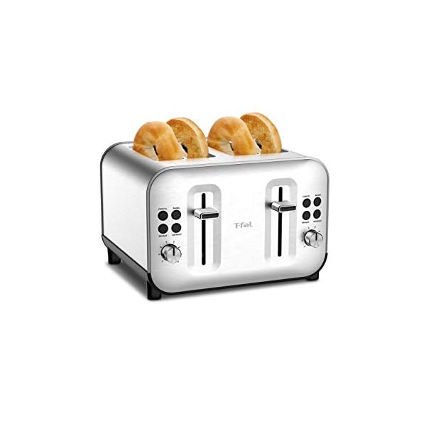   T-Fal-TF684D50-Element-Stainless-Steel-4-Slice-Toaster-toasts-breads-Bagels-Snacks-reheat-8-Browning-levers-Silver