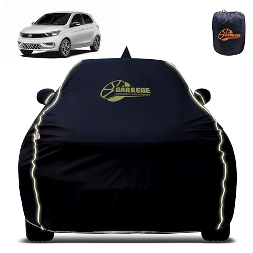 Image of Reflector Waterproof Car Cover for Tata Tiago Back Antenna with Mirror & Antenna Pocket | All Weather Protection | Washable Fabric | Black Color