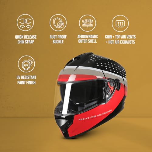 Image of TVS Racing Phantom Series Full Face Dual Visor Helmet for Men | Premium Bike Helmets with ABS Shell, UV Paint | Quick Release System | Aerodynamic Design | DOT & ISI Certified