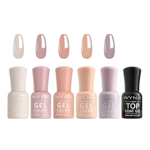 Esmaltes Semipermanentes en Gel Jelly 6 Colores, Pintauñas UV/LED Soak Off, Kit de Uñas en Gel para Manicura Natural (Serie rosa nude + capa base + capa superior)