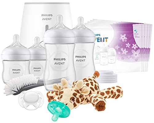 Image of Philips AVENT Natural with Natural Response Nipple, All in One Gift Set with Snuggle Giraffe, SCD839/01