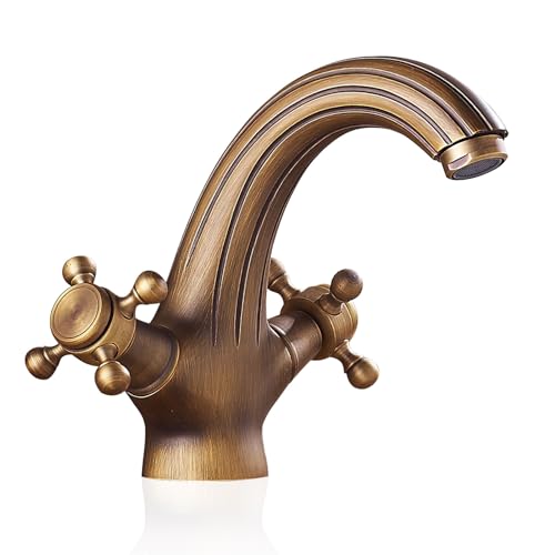 Robinet lavabo retro salle de bains tout en cuivre mitigeur monotrou eau chaude froide antique
