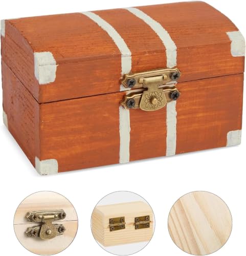 Miniatura 4 de Stoucla Cofre Del Tesoro De Madera, Caja Pequeña De Madera, 10 Piezas, Kit De Manualidades, Ideal Para Guardar Y Decorar
