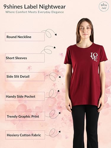 Image of 9shines Label Cotton Plus Size Long T-Shirt Tunic | Hip Covering Regular Top Nightwear| Sleepshirt Lounge wear for Women with Pocket (M-7XL)