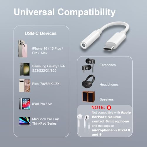 image for Duyasurs 2 Pack USB C to 3.5mm Headphone Jack Adapter, USB C to Aux Au