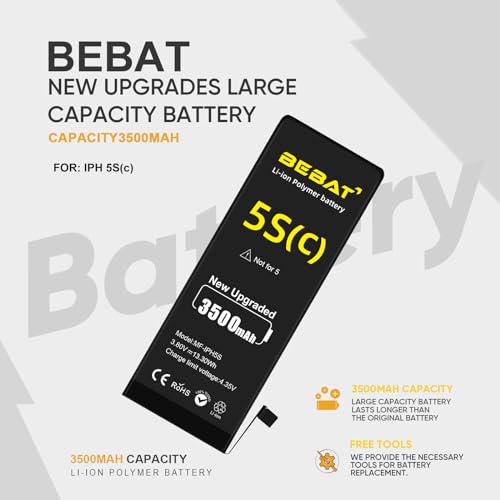 Image of Replacement for iPhone 5S /5C Battery, 3500mAh High Capacity Li-ion Polymer Replacement Battery for iPhone 5S /5C A1453 A1457 A1518 A1528 A1530 A1533 with Complete Professional Repair Tool