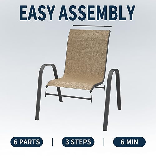 Image of Amopatio Patio Chairs Set of 8, Outdoor Stackable Dining Chairs for All Weather, Breathable Garden Outdoor Furniture for Backyard Deck,Khaki