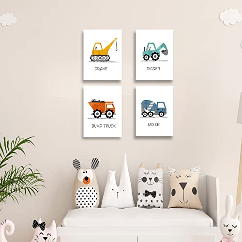 Voenls Construction Art Poster Set Of 4 Boys Game Room Wall Art Construction Nursery Art Truck Construction Vehicle Wall Art Cartoon Poster Kids Room Decor Transportation Wall Art Unframed 12X16Inch #TOP1