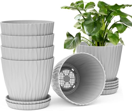 Plant PotsPlant Pots with DrainagePots with Drainage Hole and Trays Modern Decorative Pots for All House Plants Succulents Flowers and Seeding NurseryPack of 4