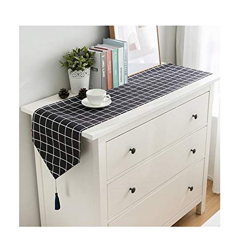 Tischläufer 220 cm Lang, Tischdeko Hochzeit 33cm Polyester Weißes und Schwarzes Raster Moderner Einfacher Nordischer Stil Verlobung Deko Cover