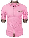 Picture of COOFANDY Men's Long Sleeve Dress Shirt Casual Plaid Collar Button Down Shirts Pink XXX-Large