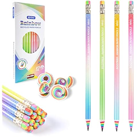 ECOTREE Pencils #2 Pre-sharpened Pencils Number 2 Pencils School Pencils Kids Pencils with Erasers Rainbow Pencils Eco Pencils for School Supplies, 12 Pack Cover