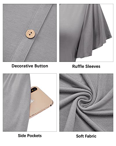 Laishen Women's Ruffle Short Sleeve Maternity Dress Button Down Nursing Dresses For Breastfeeding(Gray,L) #TOP4