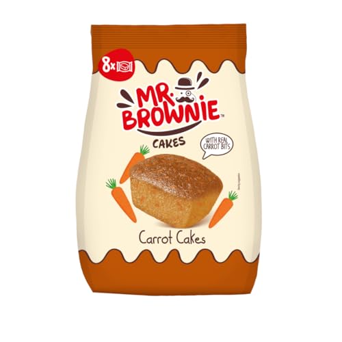 Mr. Brownie Carrot Cakes Pack 12 Unidades – Bizcochos de Zanahoria con Trozos Reales, Snack Dulce Individual, Mini Cakes Esponjosos, Pack Ahorro para Desayuno y Merienda