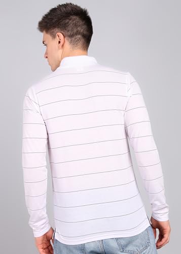 Image of INKKR Men Full Striped Polo Neck Cotton Blend T-Shirt