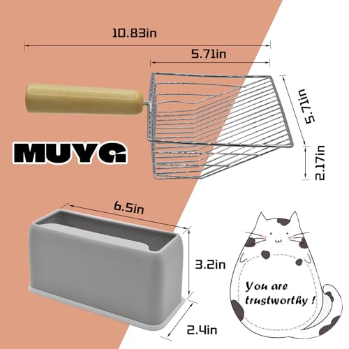 Image of Metal Cat Litter Scooper with Holder,Stainless Steel Litter Scooper with Holder Heavy-Duty Cat Scoop Non-Stick Kitten Poop Deep Shovel for Kitty Box (Grey)