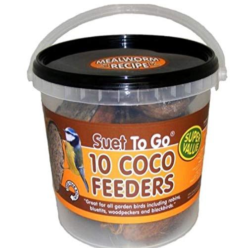10 COCO FEEDER - MEALWORM & SUET FILLED HALF COCONUT SHELLS - WILD BIRD FOOD - SUET (3X)