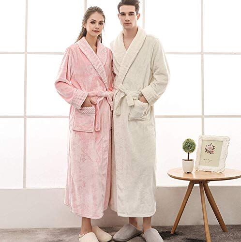 Elonglin Roupão de Banho Feminino Masculino Longo de Lã Pijama Quente Comprido para Casa Uso Diário