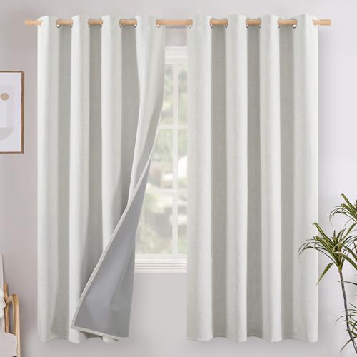 YoungsTex Ivory Linen Blackout Curtains 52 X 72 Inch Length for Living Room