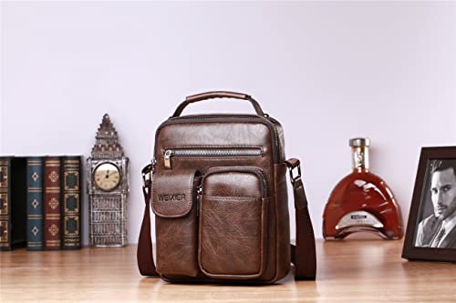 WEIXIER Bolsas Masculinas de Ombro de couro bolso duplo 3 cores (marrom escuro)