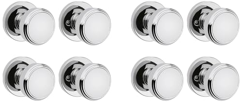 Image of Kwikset Maven Interior Passage Door Knob, Handle for Closet and Hallway Doors, Round Non-Locking Doorknob in Polished Chrome, with Microban Protection (Pack of 4)