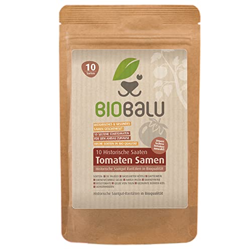 Biobalu Tomatensamen Bio - 10 Alte Sorten in Einzelpackungen - Historisches Saatgut Set Tomaten, Saatgut Raritäten in Bioqualität, Samenfeste & Seltene Tomatensorten für - Geschenkset