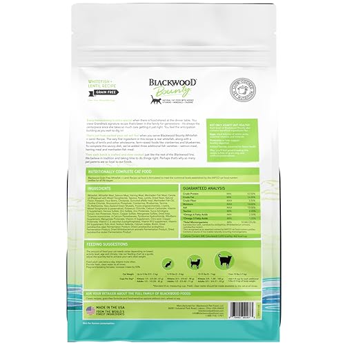Image of Blackwood Bounty Dry Cat Food, Whitefish & Lentil Recipe for All Life Stages, 2 Pound Bag, High Protein, Grain Free (Pack of 4)
