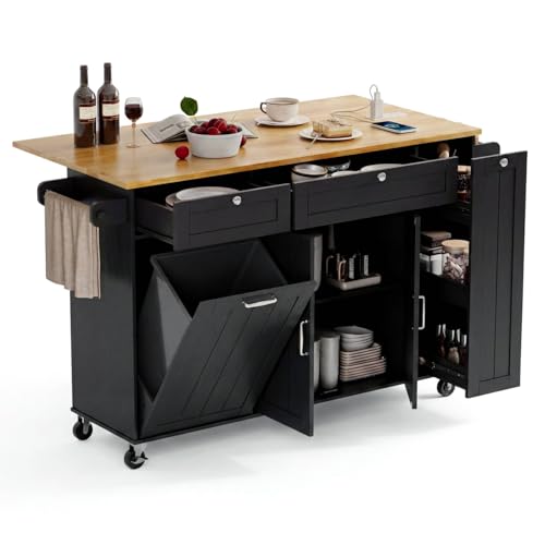 ONBRILL Kitchen Island with Storage, Island Table with Drop Leaf