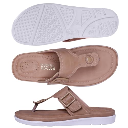 Image of DOCTOR EXTRA SOFT Womens Flat Memory Foam Slippers /Flip-Flops Fashion Stylish Casual Comfortable Diabetic Orthopedic Lightweight Synthetic Slip-On Sandals With Adjustable Buckle For Girls D-630