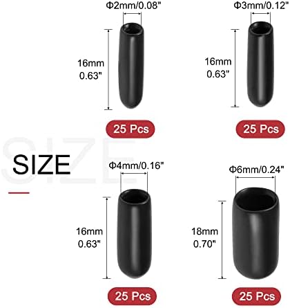 sourcing map 100pcs Round Rubber End Caps 2mm 3mm 4mm 6mm Black Vinyl Cover Screw Thread Protectors Assortment Kit