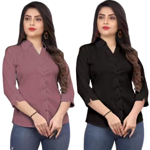 Image of Women's Solid Formal Shirt (Pack of 2)-Pink, Mint Green-1 P3