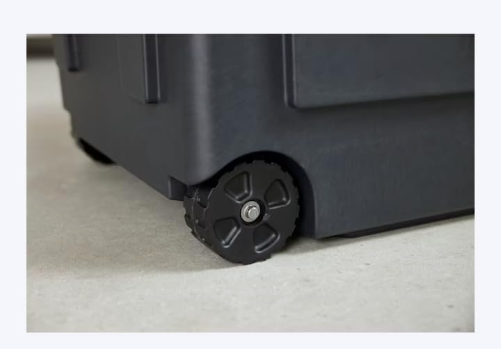 75-Gallon (300-Quarts) Heavy Duty Rolling Stackable Tote with Standard Snap Lid, Black and Yellow, X-Large