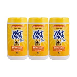 Wet Ones for Pets Multipurpose Dog Wipes with Aloe Vera, Tropical Splash Scent – Pet Bathing Wipes in Canister for Dog Paws & All Over Use, 50 Count – 3 Pack