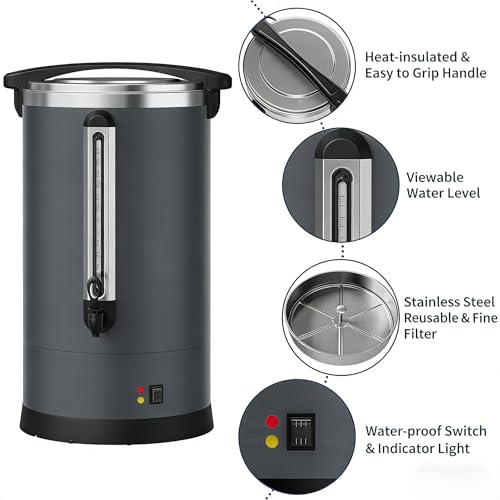 Image of 120-Cup Commercial Coffee Urn, 18L / 4.8Gal Double Wall Insulation Coffee Dispenser, Stainless Steel Large Hot Beverage Dispenser with Automatic Temperature Control & Faucet for Party Buffet