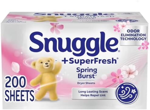 Snuggle Plus SuperFresh Fabric Softener Dryer Sheets with Static Control and Odor Eliminating Technology, Spring Burst, 200 Count