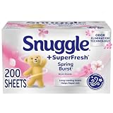 Snuggle SuperFresh - Fogli ammorbidenti per asciugatrice, 200 pezzi, scoppiati di primavera, profumo fresco e pulito di lunga durata, aiuta a eliminare gli odori, ammorbidisce il tessuto, riduce