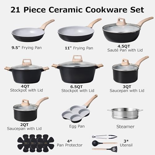 CAROTE 21pcs Pots and Pans Set Nonstick, Cookware Set Black Induction Kitchen Cooking Set w/Frying Pans & Saucepans(PFOS, PFOA Free) #1