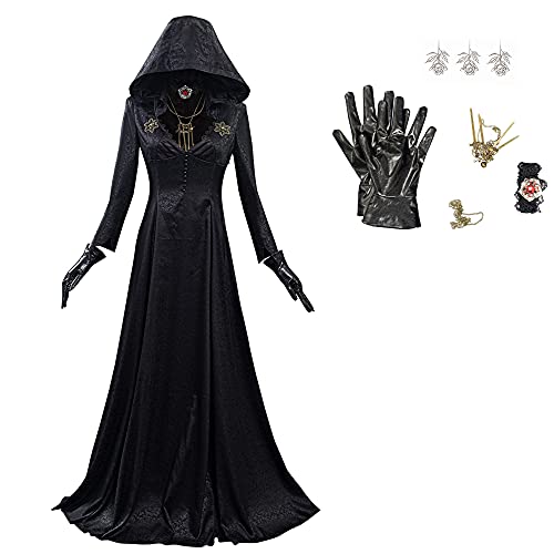Erwachsene Spiel Cosplay Outfit Frauen Evil Vampir Kostüm Schwarz Kapuze Mittelalter Kleid Halloween Karneval Gothic Verkleidung Cover