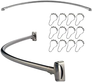 Crystals Stainless Steel Extensible Curved Oval Shower Curved Oval Shower Curtain Rod Rail & Set of 12 Free Rings Hooks
