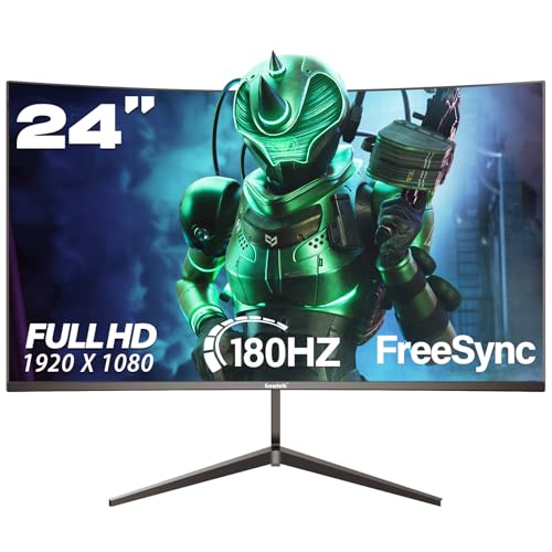 Gawfolk 24 inch Curved Computer Monitor 180Hz Gaming Monitor FHD 1080P, FreeSync Technolog，100% sRGB, Tilt Adjustable with Eye-Care Technology, with HDMI, DP Ports，VESA Compatible
