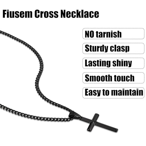 Image of Fiusem Silver Tone /Black /14K Gold Plated Cross Necklace for Men, Beveled Edge Pandent Mens Necklace, 3.5MM Stainless Steel Cuban Chain, 16-24 Inches Jewelry Gifts