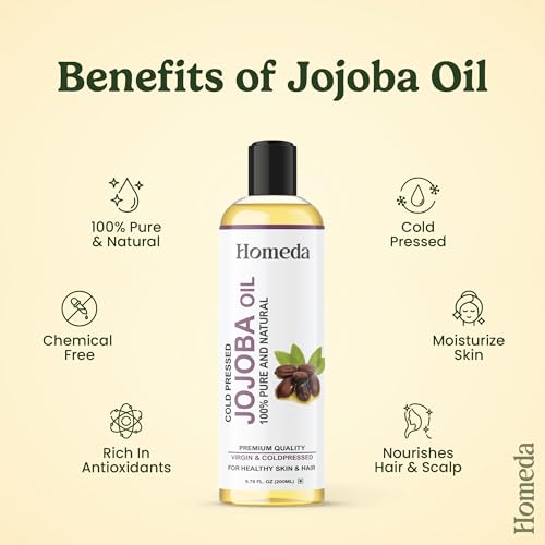 Image of Cold Pressed Jojoba Oil for Hair Growth, Face Glow, Skin (200 ml) 100% Pure, Organic, Virgin & Unrefined