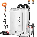 VASG Battery Powered Backpack Sprayer 4 Gallon, 21V 2.6Ah Electric Weed Pump Sprayer with 6 Nozzles, Telescopic Wand (Stainless Steel + Plastic) for Garden Weed Lawn Yard Clean, Charger Included