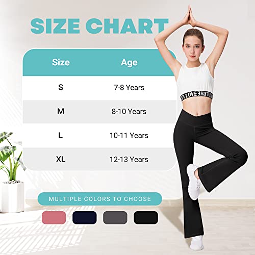 DALIGIRL Meninas Calça Bootcut Yoga Flare Crossover Cintura Alta com Bolsos de Dança, Preta/Cinza/Ro