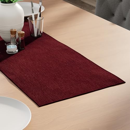 Image of Encasa XO Dining Table Runner for 4 to 6 Seater | 28x91 cm | Maroon | Chenille Fabric | Machine Washable