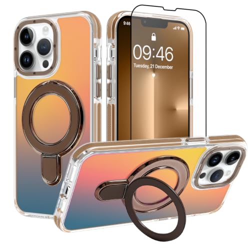 Image of Magnetic for iPhone 13 Pro Max Case with Stand [Compatible with Magsafe] [Fashion Fluorescent Design] [1 Screen Protector] Slim Translucent Matte Case for iPhone 13 Pro Max 6.7 inch 2021, Desert