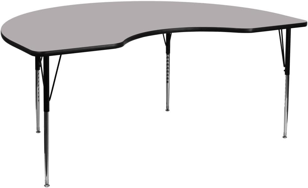 Flash Furniture 48''W x 96''L Kidney Grey Thermal Laminate Activity Table - Standard Height Adjustable Legs