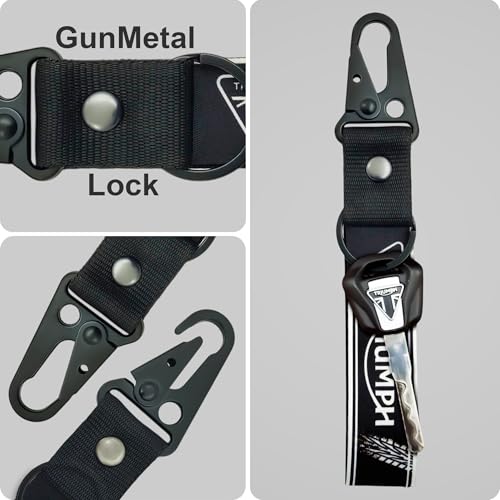 Image of SnapStrap MotoLink Carabiner Keychain Compatible with Triumph Bike Strong Heavy-Duty Metal Clip with Fabric Key Ring Bike Accessory (Gunmetal Black)