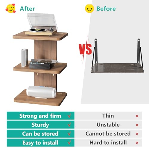 Image of WALI Floating TV Shelf, 3 Tier Projector Shelf for DVD Players, Routers, Game Consoles, Cable Boxes, Living Room Decor Accessories, Wall Mount Shelves Holds Up to 22lbs (CS303N), 3-Shelf, Walnut Brown | Projector Shelf for Routers, Game Consoles, Cable Boxes, Wall Mount Shelves Hold Up to 22lbs, (CS303N), 3-Shelf, Walnut Brown